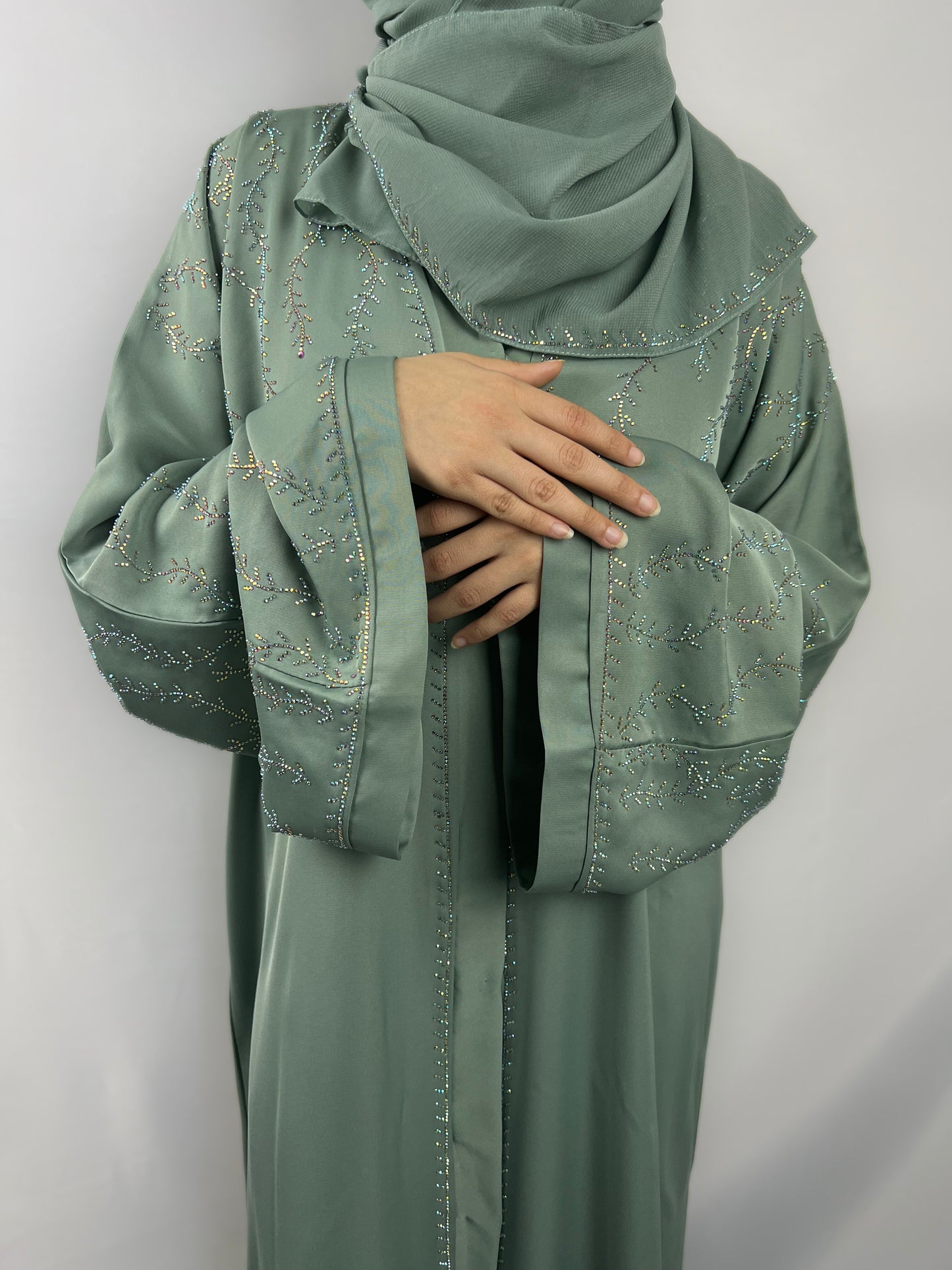 Kimono Sauge avec Motifs Scintillants