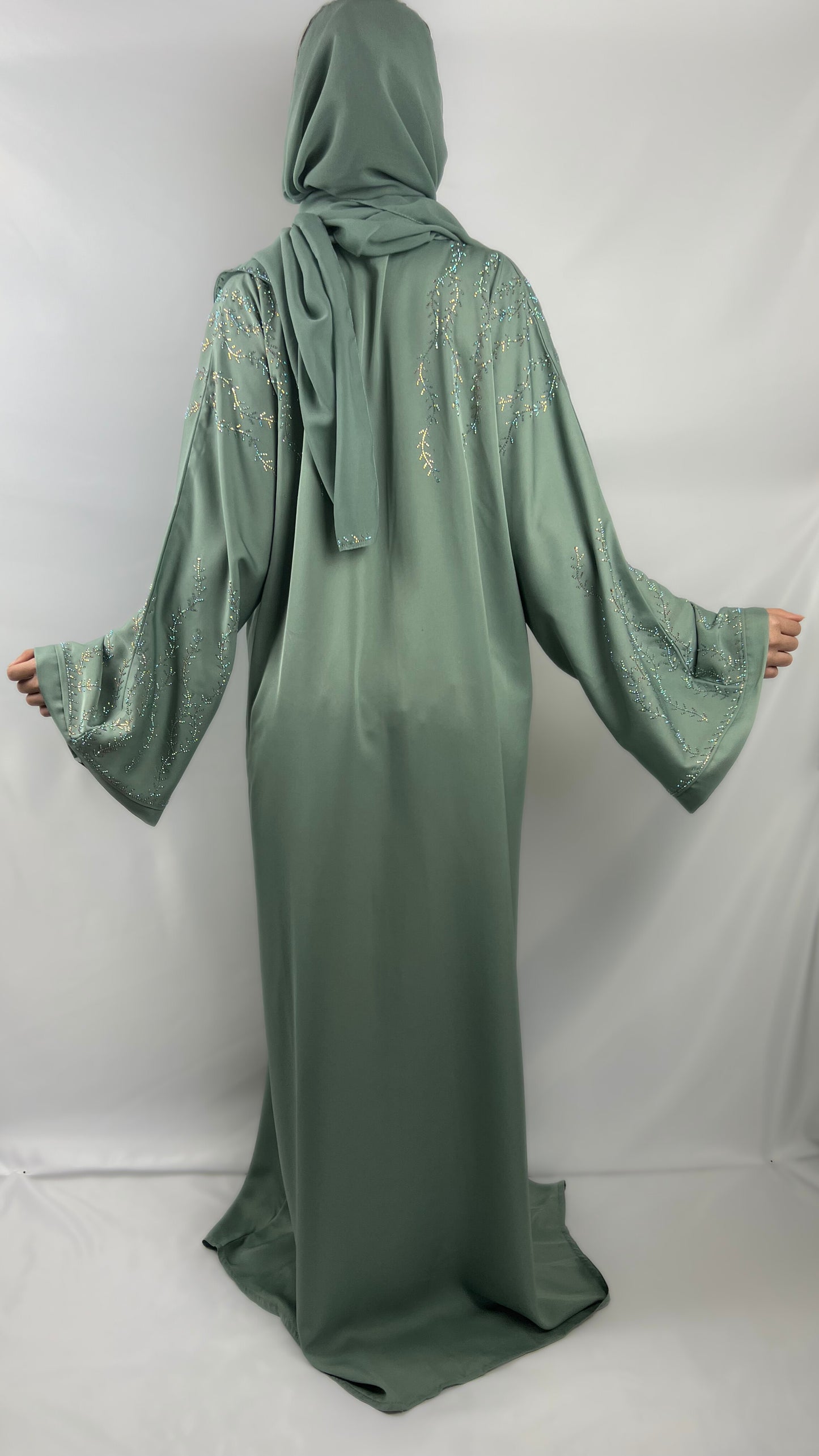 Kimono Sauge avec Motifs Scintillants